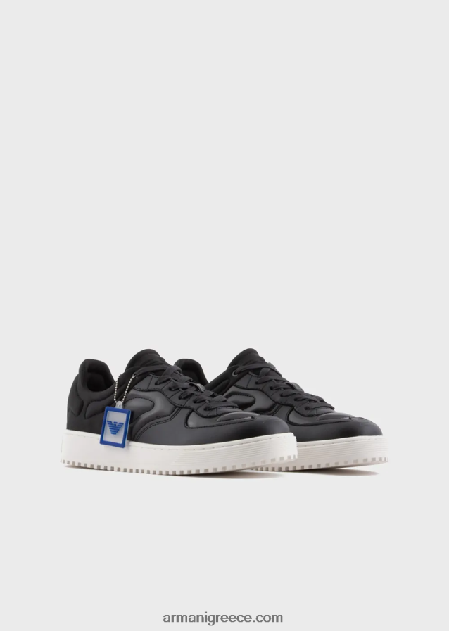 άνδρες Armani δερμάτινα και sneakers από δέρμα νάπα 4046R61873 μαύρος