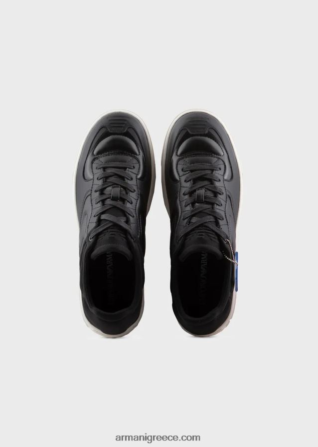 άνδρες Armani δερμάτινα και sneakers από δέρμα νάπα 4046R61873 μαύρος