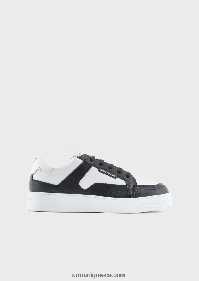 άνδρες Armani sneakers από σφυρήλατο δέρμα 4046R61874 bianco e nero