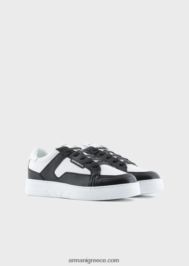 άνδρες Armani sneakers από σφυρήλατο δέρμα 4046R61874 bianco e nero