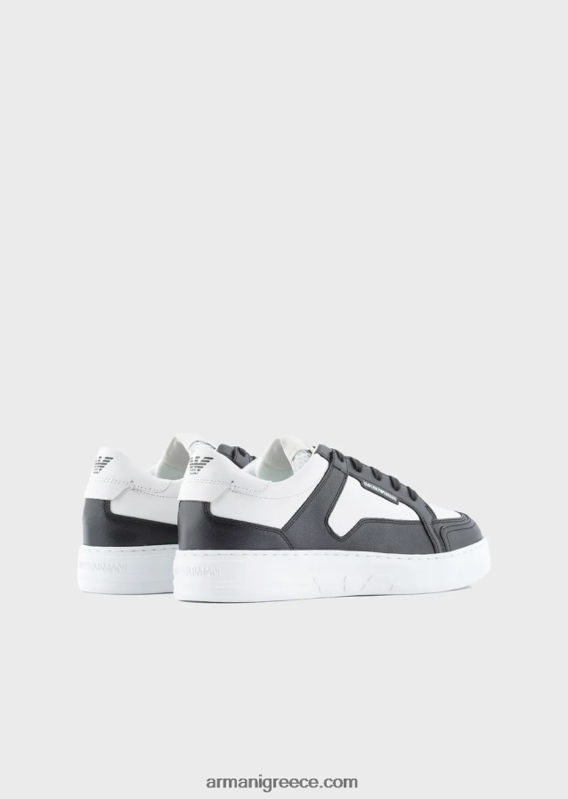 άνδρες Armani sneakers από σφυρήλατο δέρμα 4046R61874 bianco e nero