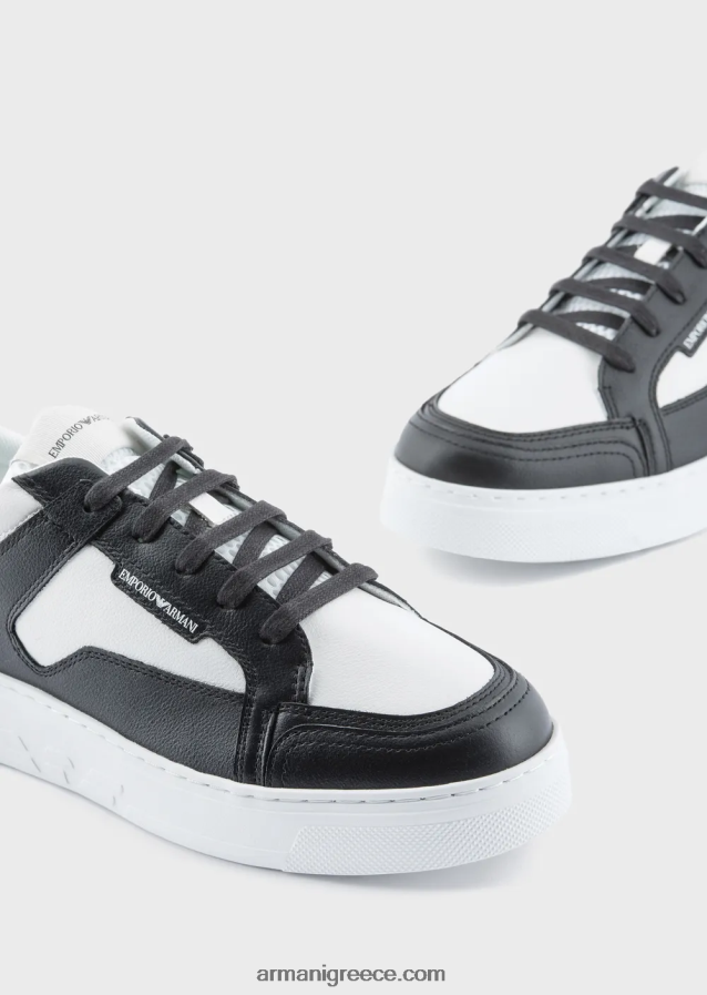 άνδρες Armani sneakers από σφυρήλατο δέρμα 4046R61874 bianco e nero