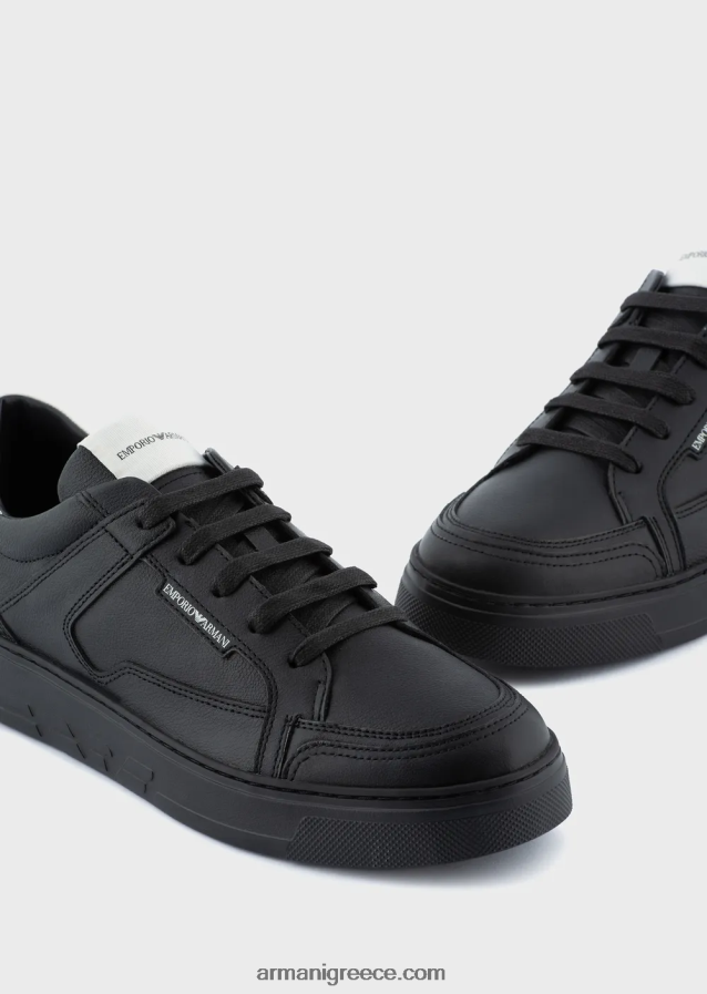 άνδρες Armani sneakers από σφυρήλατο δέρμα 4046R61875 μαύρος
