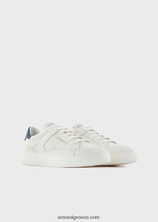 άνδρες Armani sneakers από σφυρήλατο δέρμα 4046R61876 γαλακτώδες λευκό