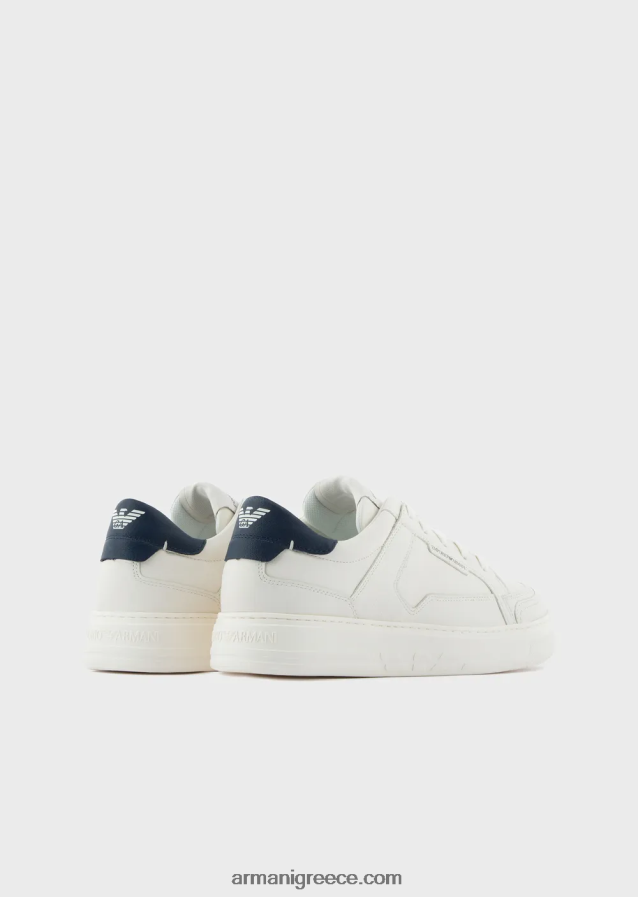 άνδρες Armani sneakers από σφυρήλατο δέρμα 4046R61876 γαλακτώδες λευκό