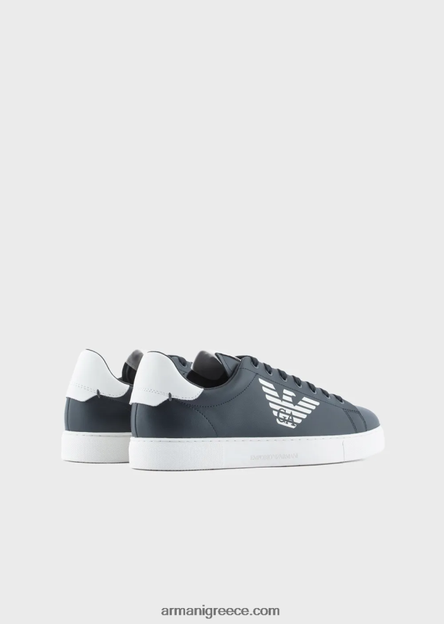 άνδρες Armani γυαλιστερά δερμάτινα sneakers με υπερμεγέθη λογότυπο αετού 4046R61877 μαύρος