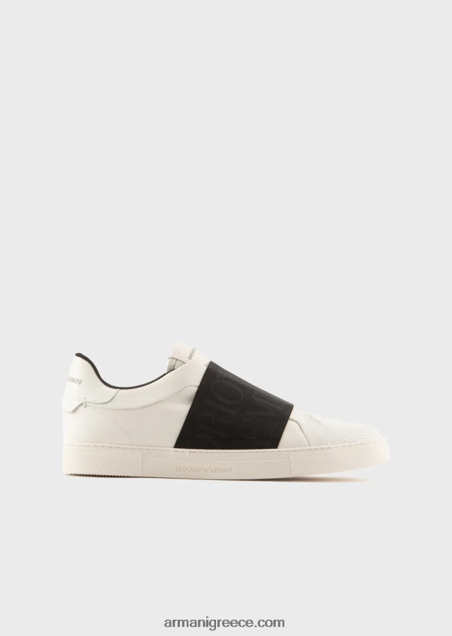 άνδρες Armani δερμάτινα sneakers με λάστιχο λογότυπο 4046R61880 bianco e nero