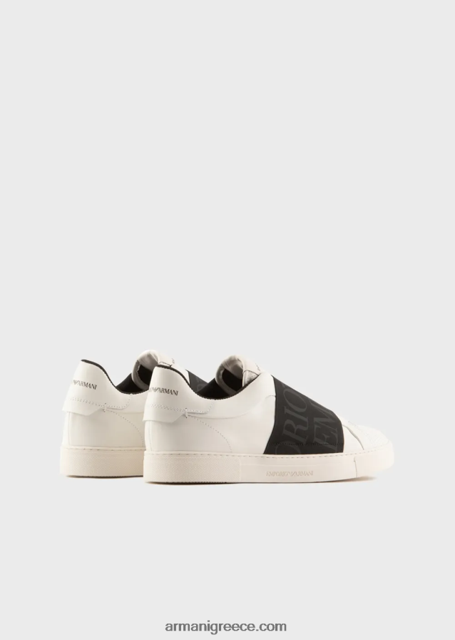 άνδρες Armani δερμάτινα sneakers με λάστιχο λογότυπο 4046R61880 bianco e nero