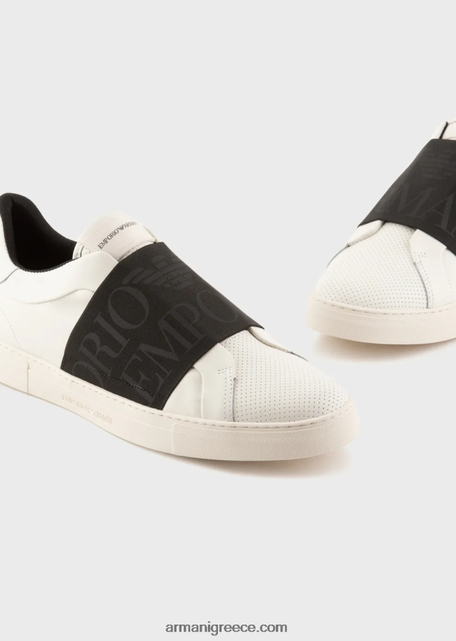 άνδρες Armani δερμάτινα sneakers με λάστιχο λογότυπο 4046R61880 bianco e nero