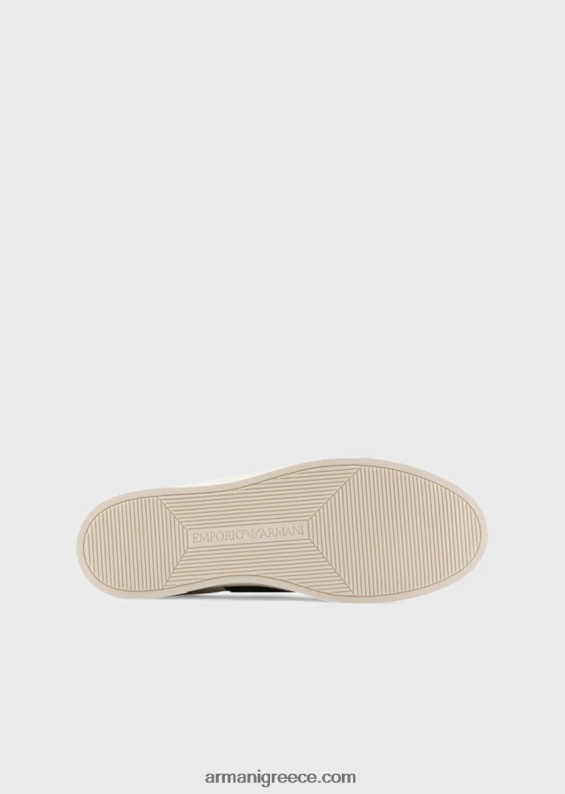 άνδρες Armani δερμάτινα sneakers με λάστιχο λογότυπο 4046R61880 bianco e nero