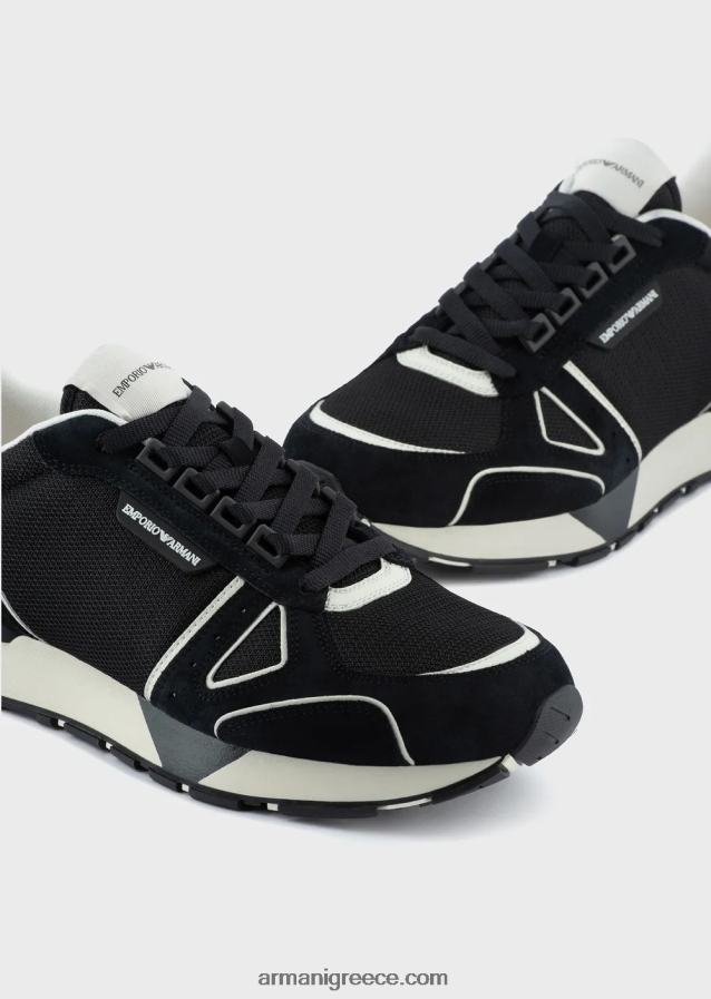 άνδρες Armani sneakers από δέρμα και πλέγμα 4046R61882 μαύρος