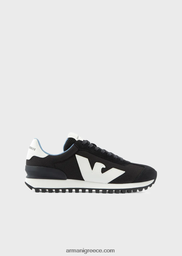 άνδρες Armani sneakers σουέντ και διχτυωτό με υπερμεγέθη αετό 4046R61890 ναυτικό μπλε