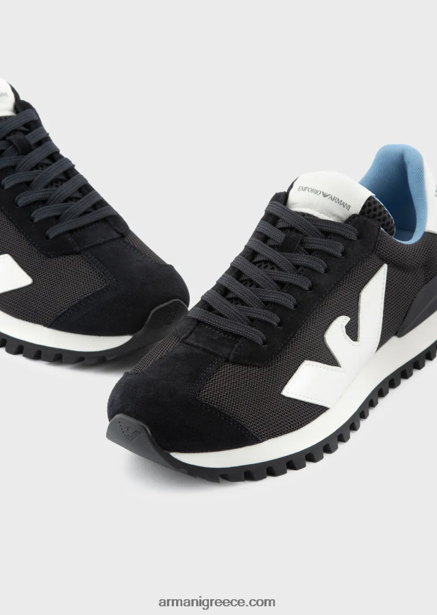 άνδρες Armani sneakers σουέντ και διχτυωτό με υπερμεγέθη αετό 4046R61890 ναυτικό μπλε