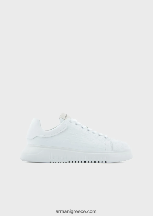 άνδρες Armani δερμάτινα sneakers με λογότυπο αετού σε όλη την επιφάνεια 4046R61905 άσπρο