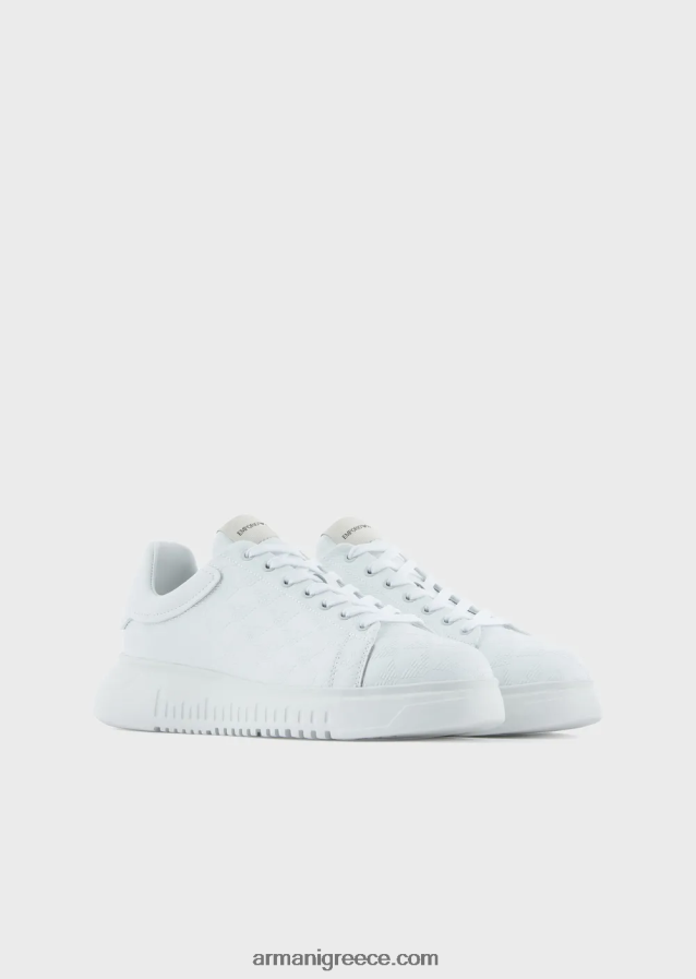 άνδρες Armani δερμάτινα sneakers με λογότυπο αετού σε όλη την επιφάνεια 4046R61905 άσπρο