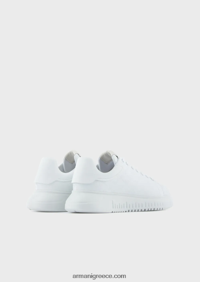 άνδρες Armani δερμάτινα sneakers με λογότυπο αετού σε όλη την επιφάνεια 4046R61905 άσπρο