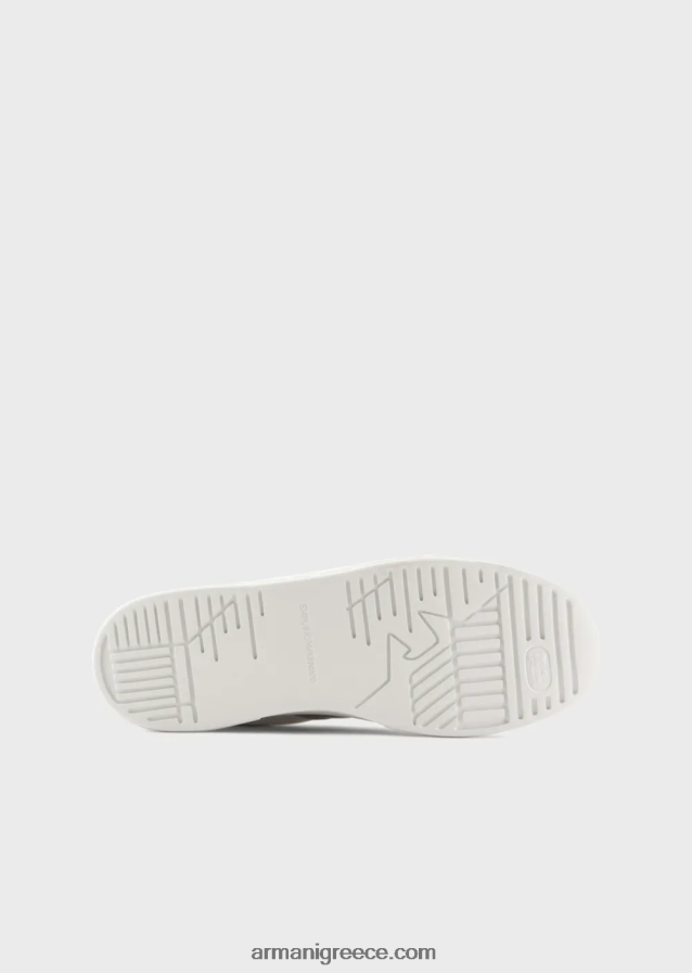 άνδρες Armani δερμάτινα sneakers με λεπτομέρεια σε αντίθεση 4046R61915 γαλακτώδες λευκό