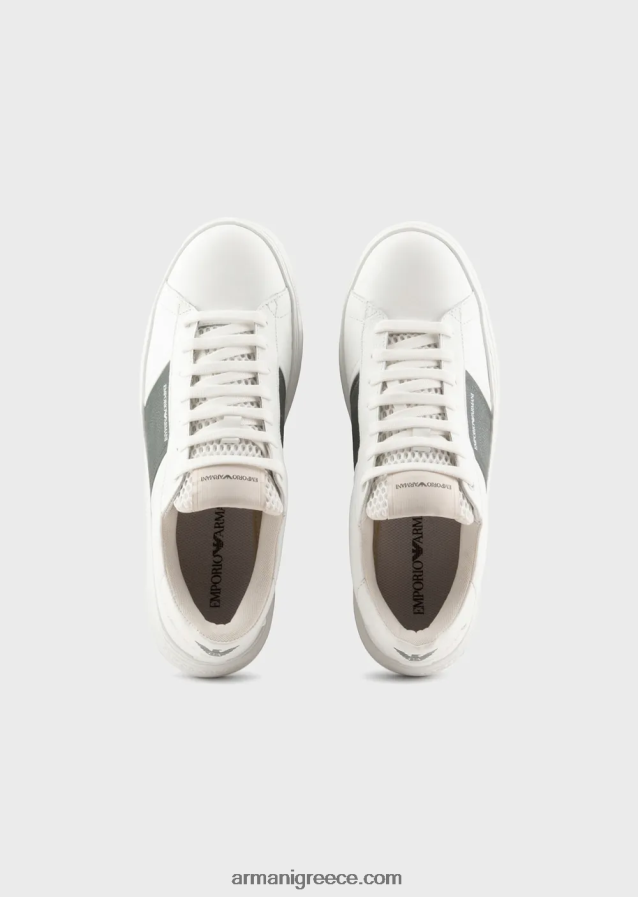 άνδρες Armani δερμάτινα sneakers με λεπτομέρεια σε αντίθεση 4046R61916 άσπρο