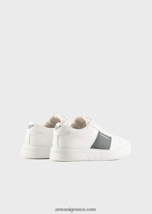 άνδρες Armani δερμάτινα sneakers με λεπτομέρεια σε αντίθεση 4046R61916 άσπρο