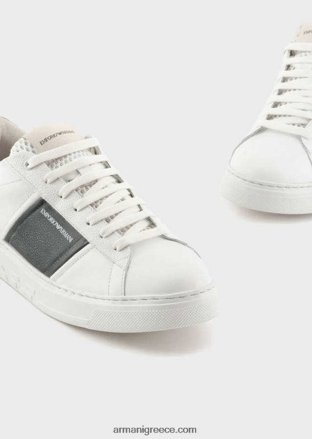 άνδρες Armani δερμάτινα sneakers με λεπτομέρεια σε αντίθεση 4046R61916 άσπρο