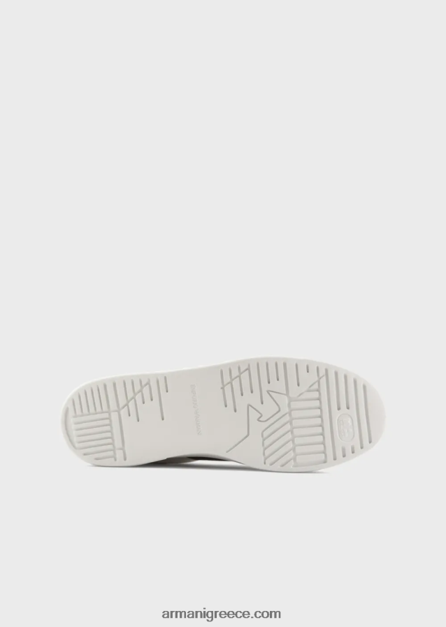 άνδρες Armani δερμάτινα sneakers με λεπτομέρεια σε αντίθεση 4046R61916 άσπρο