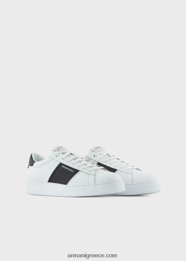 άνδρες Armani δερμάτινα sneakers με λεπτομέρειες από καουτσούκ 4046R61917 άσπρο