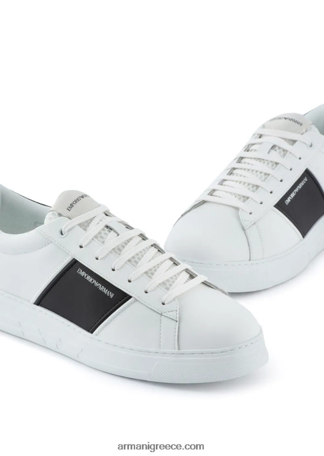 άνδρες Armani δερμάτινα sneakers με λεπτομέρειες από καουτσούκ 4046R61917 άσπρο