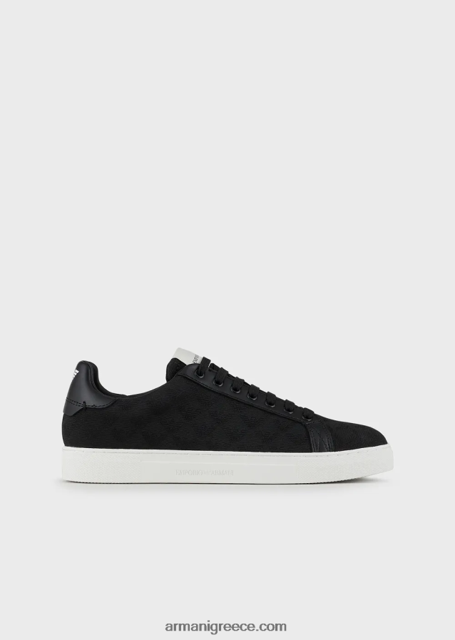 άνδρες Armani νάιλον sneakers με μονόγραμμα ζακάρ 4046R61923 μαύρος