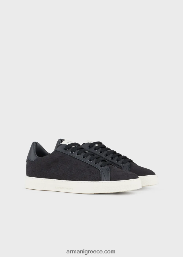 άνδρες Armani νάιλον sneakers με μονόγραμμα ζακάρ 4046R61923 μαύρος