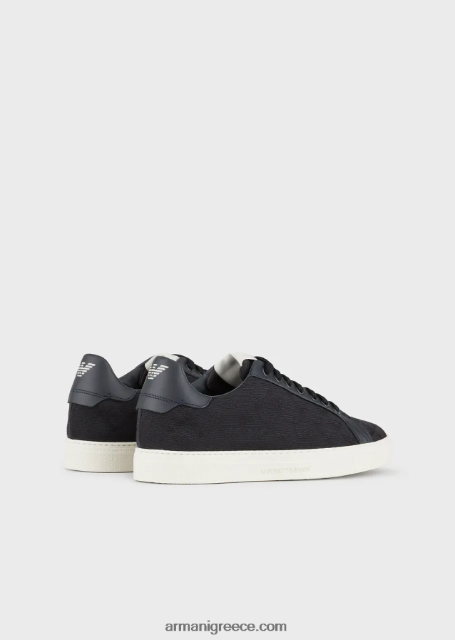 άνδρες Armani νάιλον sneakers με μονόγραμμα ζακάρ 4046R61923 μαύρος