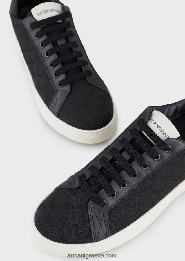 άνδρες Armani νάιλον sneakers με μονόγραμμα ζακάρ 4046R61923 μαύρος
