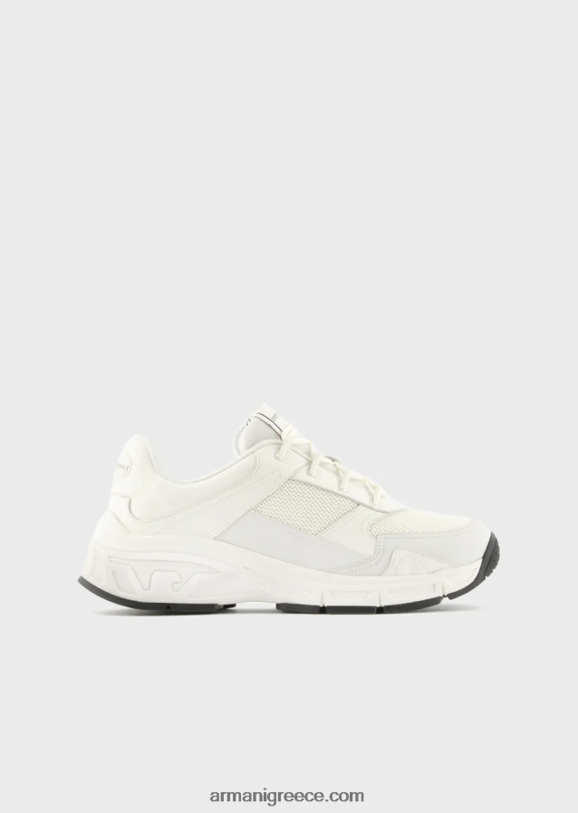 άνδρες Armani σουέτ sneakers με πλεκτές λεπτομέρειες 4046R61935 άσπρο