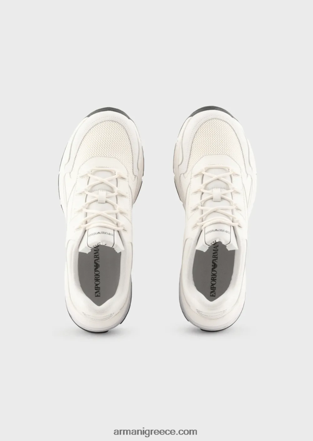 άνδρες Armani σουέτ sneakers με πλεκτές λεπτομέρειες 4046R61935 άσπρο