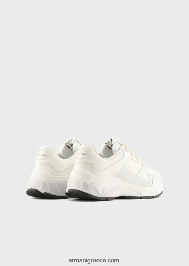 άνδρες Armani σουέτ sneakers με πλεκτές λεπτομέρειες 4046R61935 άσπρο