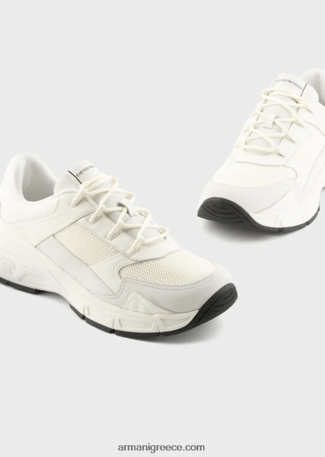 άνδρες Armani σουέτ sneakers με πλεκτές λεπτομέρειες 4046R61935 άσπρο