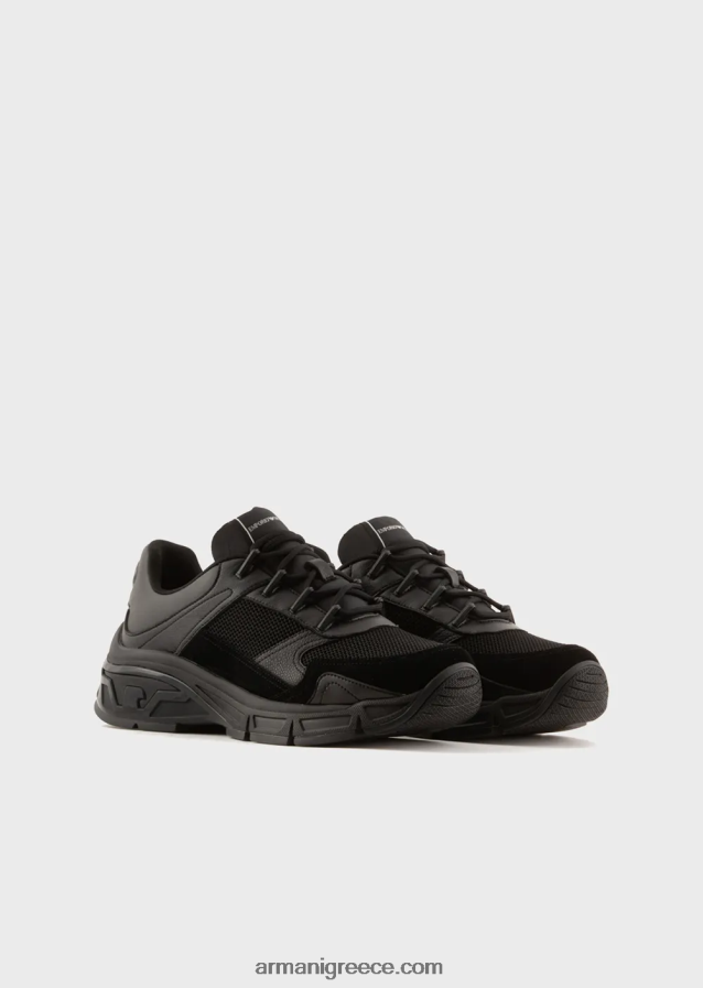 άνδρες Armani σουέτ sneakers με πλεκτές λεπτομέρειες 4046R61936 μαύρος