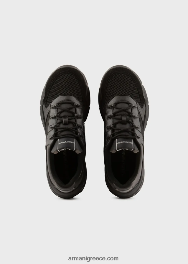 άνδρες Armani σουέτ sneakers με πλεκτές λεπτομέρειες 4046R61936 μαύρος