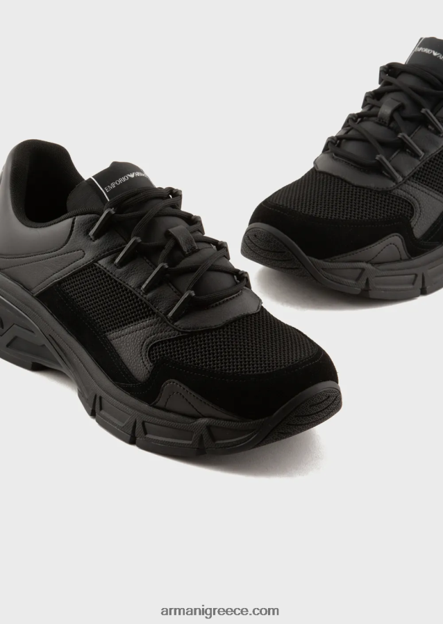 άνδρες Armani σουέτ sneakers με πλεκτές λεπτομέρειες 4046R61936 μαύρος