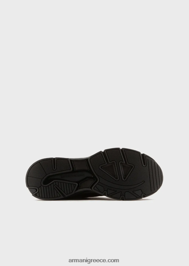 άνδρες Armani σουέτ sneakers με πλεκτές λεπτομέρειες 4046R61936 μαύρος
