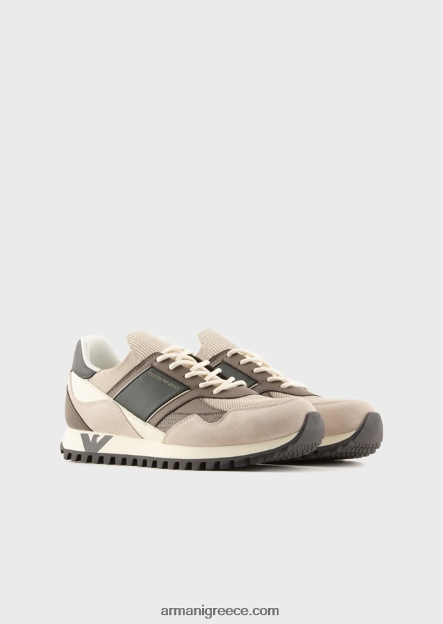 άνδρες Armani sneakers σουέτ και διχτυωτό 4046R61939 μπεζ