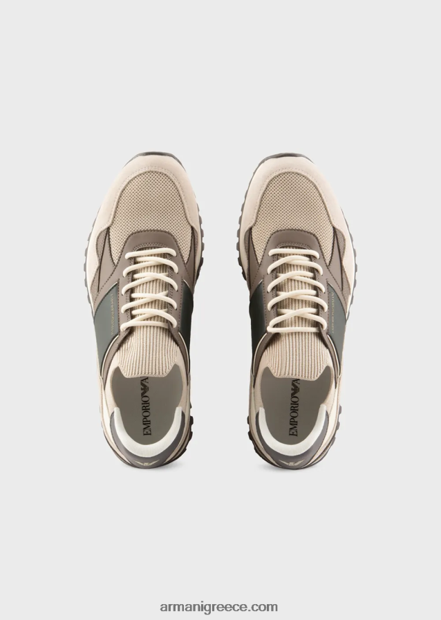 άνδρες Armani sneakers σουέτ και διχτυωτό 4046R61939 μπεζ