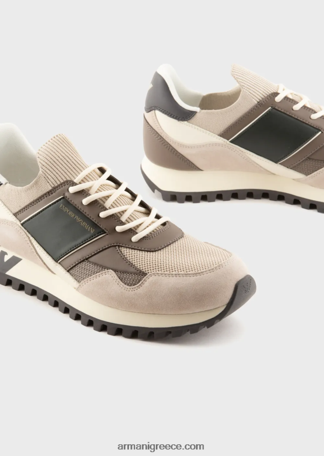 άνδρες Armani sneakers σουέτ και διχτυωτό 4046R61939 μπεζ