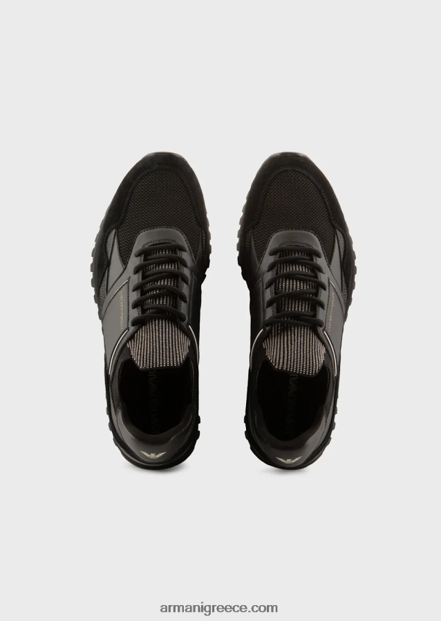 άνδρες Armani sneakers σουέτ και διχτυωτό 4046R61940 μαύρος
