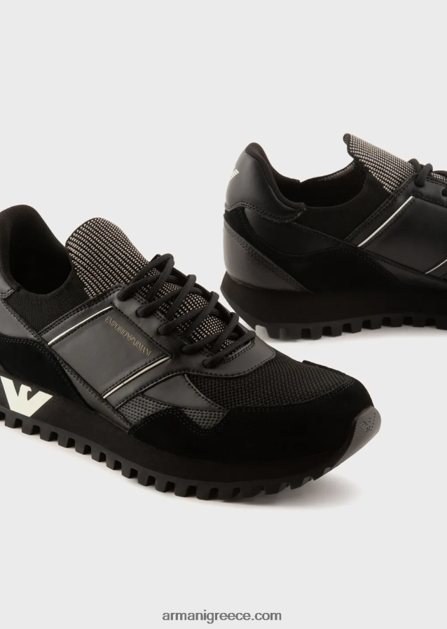 άνδρες Armani sneakers σουέτ και διχτυωτό 4046R61940 μαύρος