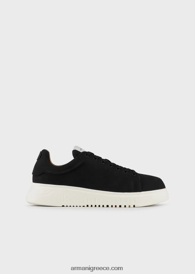 άνδρες Armani sneakers nubuck με υπερμεγέθη σόλες 4046R61902 μαύρος