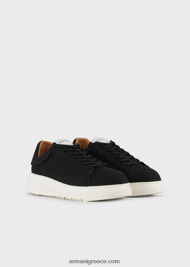 άνδρες Armani sneakers nubuck με υπερμεγέθη σόλες 4046R61902 μαύρος
