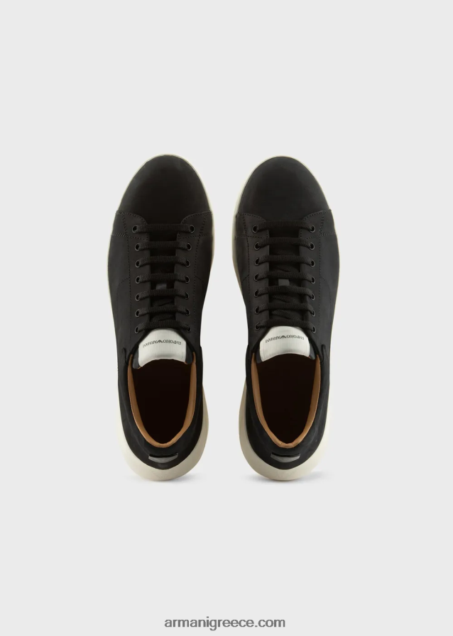 άνδρες Armani sneakers nubuck με υπερμεγέθη σόλες 4046R61902 μαύρος