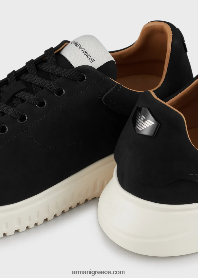 άνδρες Armani sneakers nubuck με υπερμεγέθη σόλες 4046R61902 μαύρος