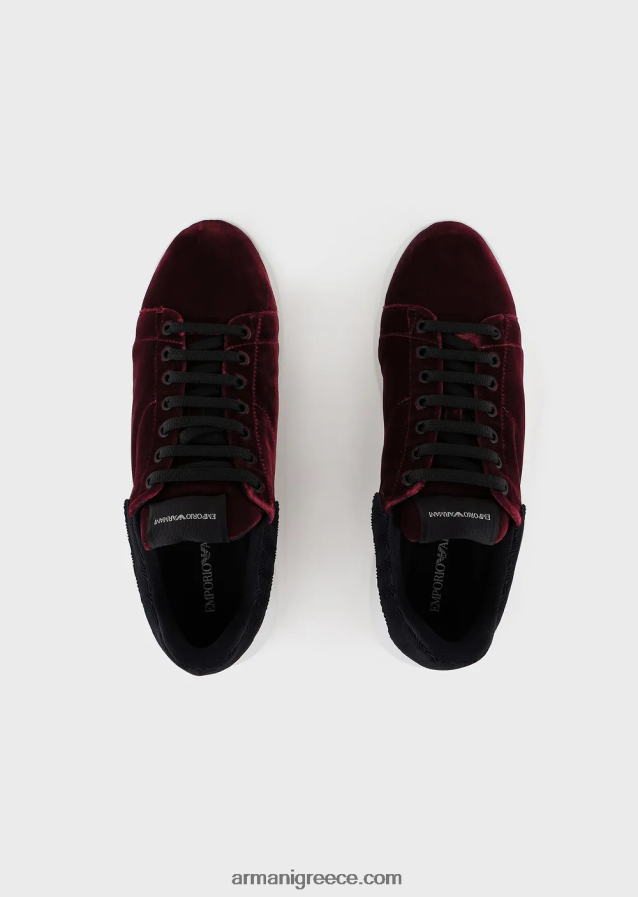άνδρεςεπαναφορτωμένα από την Emporio Armani sneakers σε βελούδο με chevron πλάτη armani αξίες βιωσιμότητας 4046R61897 μπορντό