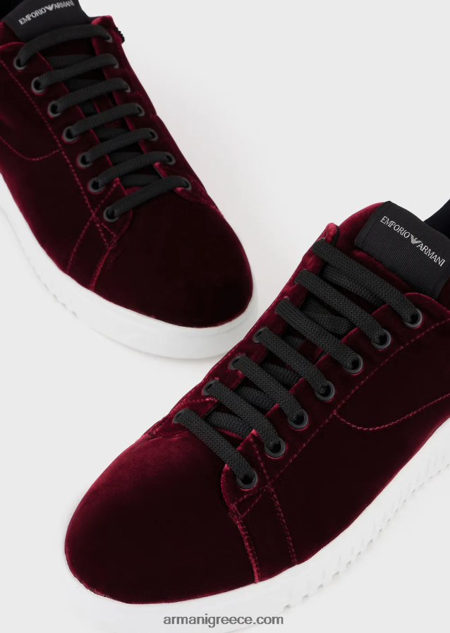 άνδρεςεπαναφορτωμένα από την Emporio Armani sneakers σε βελούδο με chevron πλάτη armani αξίες βιωσιμότητας 4046R61897 μπορντό